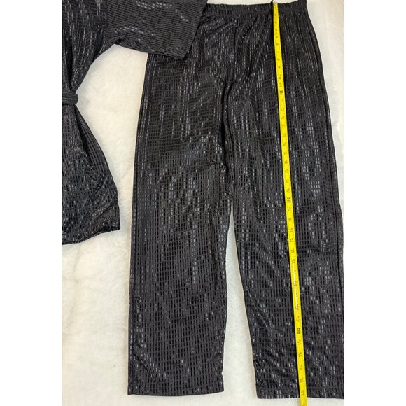 Vintage 90s Frederick’s of Hollywood Black Shimmer Lounge Set Robe Pants USA OS - Picture 8 of 12